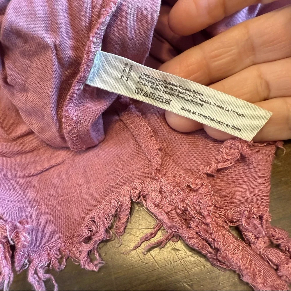 Free People Tattered Up Slip Dress Mauve Pink XS Flowy Boho Distressed Fringe - Picture 9 of 9